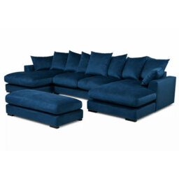 Linea Plush Velvet U Shape Double Ended Sofa With Wide Footstool Blue - thumbnail 2