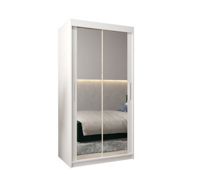 Arte Tokyo 03 Contemporary Mirrored 2 Sliding Door Wardrobe 5 Shelves 2 Rails White Matt (H)2000mm (W)1000mm (D)620mm - image 1