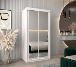 Arte Tokyo 03 Contemporary Mirrored 2 Sliding Door Wardrobe 5 Shelves 2 Rails White Matt (H)2000mm (W)1000mm (D)620mm - thumbnail 2