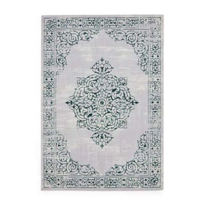 Green Silver Rug, Traditional Bordered Rug, 11mm Thick Abstract Rug, Green Silver Rug For Dining Room-160Cm X 230Cm - image 1