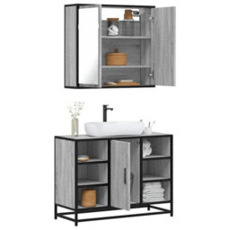 Berkfield 2 Piece Bathroom Furniture Set Grey Sonoma Engineered Wood - thumbnail 1