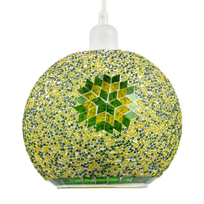 Happy Homewares Green And Yellow Mosaic Glass Artisanal Pendant Ceiling Light Shade - image 1