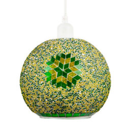 Happy Homewares Green And Yellow Mosaic Glass Artisanal Pendant Ceiling Light Shade - thumbnail 4
