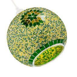 Happy Homewares Green And Yellow Mosaic Glass Artisanal Pendant Ceiling Light Shade - thumbnail 5