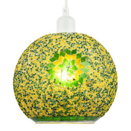 Happy Homewares Green And Yellow Mosaic Glass Artisanal Pendant Ceiling Light Shade - thumbnail 2