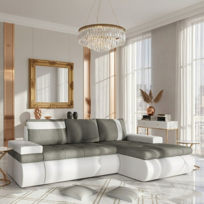 Oslo Mini Corner Sofa Bed With Storage Hr Foam Wave Spring Wooden Frame Living Room 245X182X90Cm Grey And White Right - image 1