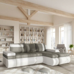 Oslo Mini Corner Sofa Bed With Storage Hr Foam Wave Spring Wooden Frame Living Room 245X182X90Cm Grey And White Right - thumbnail 2