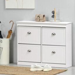 Living And Home 2 Tier White 4 Drawer Flip Down Wooden Shoe Bench Cabinet - thumbnail 2