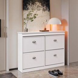 Living And Home 2 Tier White 4 Drawer Flip Down Wooden Shoe Bench Cabinet - thumbnail 3