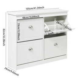 Living And Home 2 Tier White 4 Drawer Flip Down Wooden Shoe Bench Cabinet - thumbnail 7