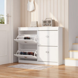 Living And Home 2 Tier White 4 Drawer Flip Down Wooden Shoe Bench Cabinet - thumbnail 5