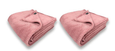 Waffle Flannel Fleece Throw Blanket Soft Warm Sofa Bed Travel (Blush Pink, King) - Pack Of 2 - image 1
