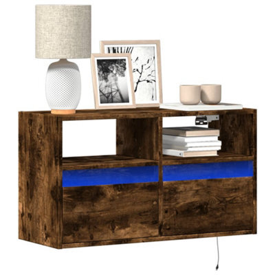 Berkfield Tv Wall Cabinet With Led Lights Smoked Oak 80X31X45 Cm - image 1