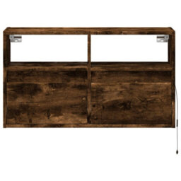 Berkfield Tv Wall Cabinet With Led Lights Smoked Oak 80X31X45 Cm - thumbnail 6