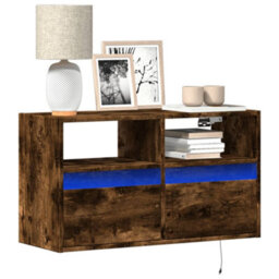 Berkfield Tv Wall Cabinet With Led Lights Smoked Oak 80X31X45 Cm - thumbnail 1