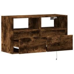 Berkfield Tv Wall Cabinet With Led Lights Smoked Oak 80X31X45 Cm - thumbnail 9