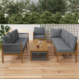 Btm 6-7 Seater Acacia Wood Garden Lounge Set, Rope Corner Sofa, Grey - thumbnail 7