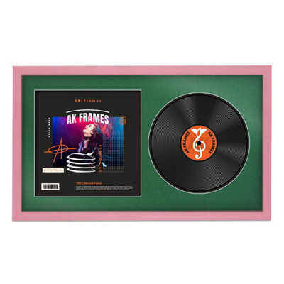 "30X17"" Pink Sleek Vinyl Record Frame With Emerald Mount For 12 Inch Lp Album Cover & Disc - Ak Frames" - image 1