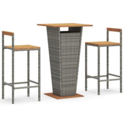Berkfield 3 Piece Garden Bar Set Grey Poly Rattan&solid Wood Acacia - thumbnail 2