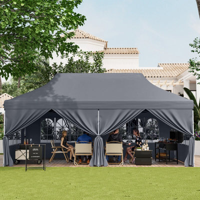 Costway 3M X 6M Pop Up Canopy Tent Garden Gazebo Canopy Sun Shelter W/ 6 Sidewalls - image 1
