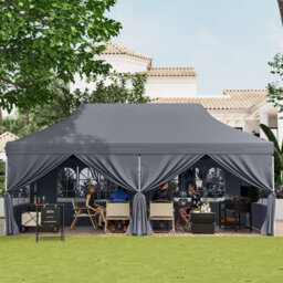 Costway 3M X 6M Pop Up Canopy Tent Garden Gazebo Canopy Sun Shelter W/ 6 Sidewalls - thumbnail 1