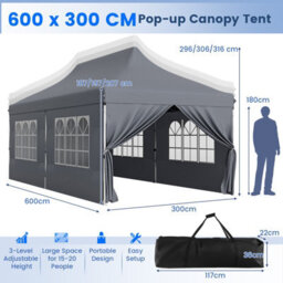 Costway 3M X 6M Pop Up Canopy Tent Garden Gazebo Canopy Sun Shelter W/ 6 Sidewalls - thumbnail 3