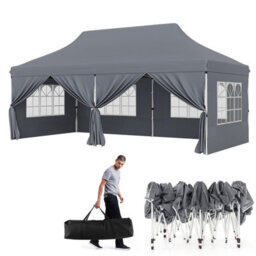 Costway 3M X 6M Pop Up Canopy Tent Garden Gazebo Canopy Sun Shelter W/ 6 Sidewalls - thumbnail 2
