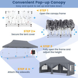 Costway 3M X 6M Pop Up Canopy Tent Garden Gazebo Canopy Sun Shelter W/ 6 Sidewalls - thumbnail 7