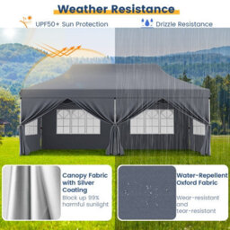 Costway 3M X 6M Pop Up Canopy Tent Garden Gazebo Canopy Sun Shelter W/ 6 Sidewalls - thumbnail 6