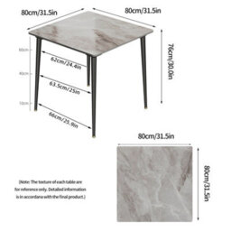 Fativo 80Cmw Industrial Dining Table Sintered Stone Marble Top Kitchen Eating Table 4 Seater Home,grey - thumbnail 2