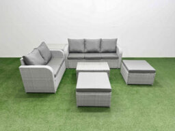 Fimous 7 Seater Pe Rattan Wicker Garden Furniture Set Coffee Table 3 Seater Sofa Love Sofa 2 Big Footstool Side Table - thumbnail 1