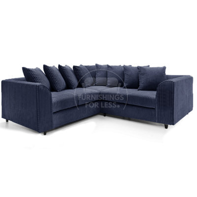 Furnishings For Less UK Ferguson Navy Blue 5 Seater Fabric Corner Sofa L Shaped Jumbo Cord - Scatter Back - image 1