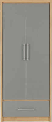 Seconique Seville 2 Door 1 Drawer Wardrobe In Oak And Grey Sheen Finish - image 1