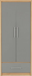 Seconique Seville 2 Door 1 Drawer Wardrobe In Oak And Grey Sheen Finish - thumbnail 1