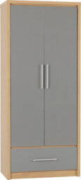Seconique Seville 2 Door 1 Drawer Wardrobe In Oak And Grey Sheen Finish - thumbnail 3