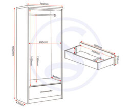 Seconique Seville 2 Door 1 Drawer Wardrobe In Oak And Grey Sheen Finish - thumbnail 9