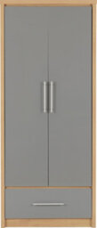 Seconique Seville 2 Door 1 Drawer Wardrobe In Oak And Grey Sheen Finish - thumbnail 7