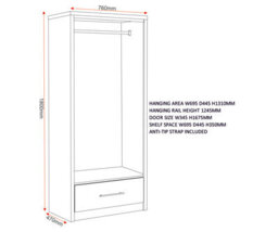 Seconique Seville 2 Door 1 Drawer Wardrobe In Oak And Grey Sheen Finish - thumbnail 8