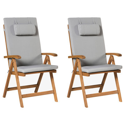 Beliani Set Of 2 Garden Chairs With Cushions Java Premium Acacia Wood Light Grey - image 1