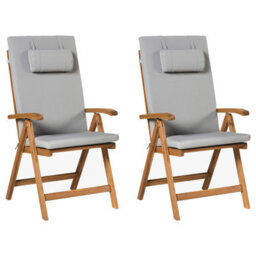 Beliani Set Of 2 Garden Chairs With Cushions Java Premium Acacia Wood Light Grey - thumbnail 1