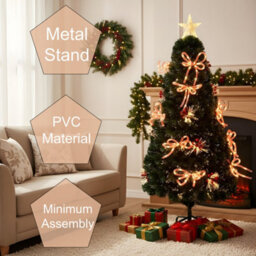 Shatchi 6Ft/180Cm Fibre Optic Christmas Star Topper-Ribbon Bows Decorations-Green Pre-Lit Artificial Christmas Tree - thumbnail 8