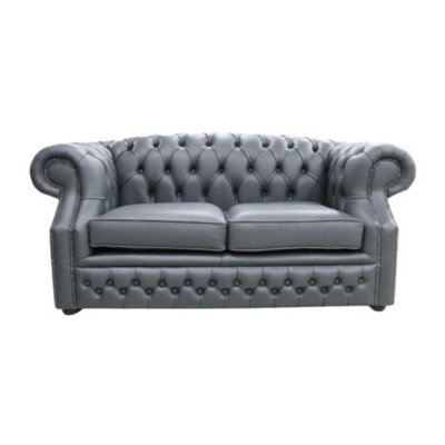 Chesterfield 2 Seater Vele Charcoal Grey Leather Sofa In Buckingham Style - image 1