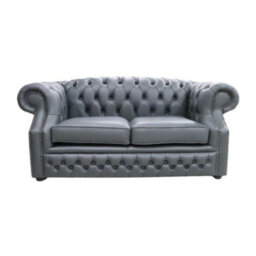 Chesterfield 2 Seater Vele Charcoal Grey Leather Sofa In Buckingham Style - thumbnail 1