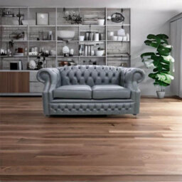 Chesterfield 2 Seater Vele Charcoal Grey Leather Sofa In Buckingham Style - thumbnail 5