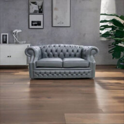 Chesterfield 2 Seater Vele Charcoal Grey Leather Sofa In Buckingham Style - thumbnail 4