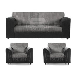 Furnishings For Less UK Luxor Jumbo Cord 3 + 1 + 1 Fabric 3 Piece Sofa Suite - Fullback Black And Grey - thumbnail 1