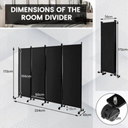 4 Panel Room Divider On Wheels Rolling - thumbnail 2