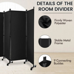 4 Panel Room Divider On Wheels Rolling - thumbnail 5