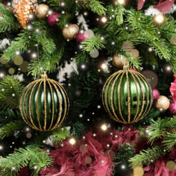 Melody Maison Set Of 2 Green Glitter Striped Reeded Hanging Baubles - 8Cm - thumbnail 2
