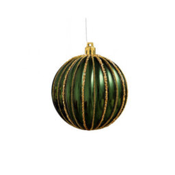 Melody Maison Set Of 2 Green Glitter Striped Reeded Hanging Baubles - 8Cm - thumbnail 6